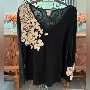 Chicos Size 2 (Large) sweater black with white flower design